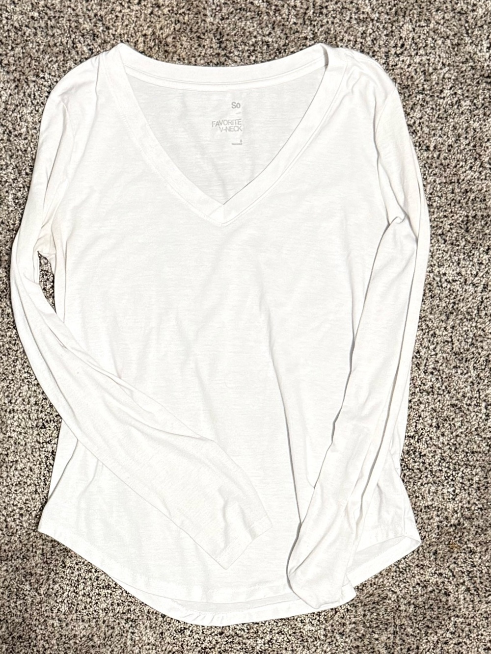 SO White V-Neck Long Sleeve Tee